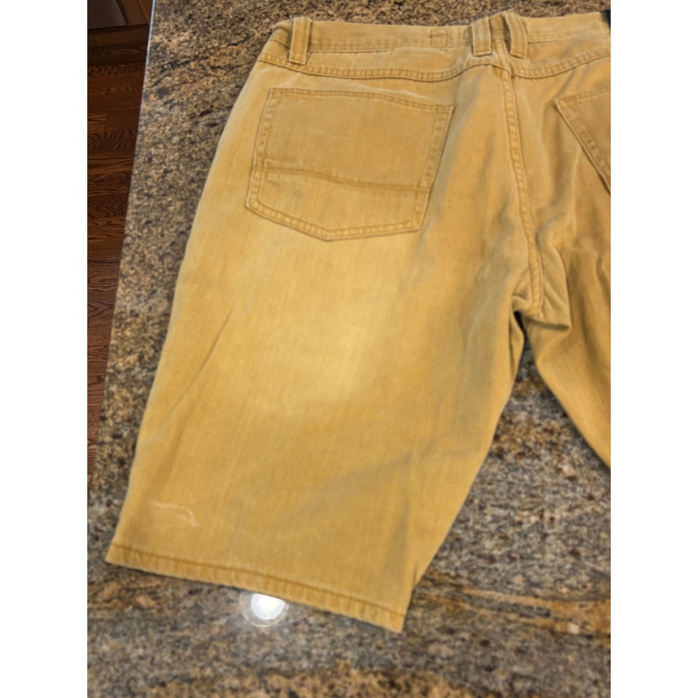 Makobi Mens 38 Distressed Biker Moto Denim Shorts Mustard Yellow Zippers - Picture 8 of 12